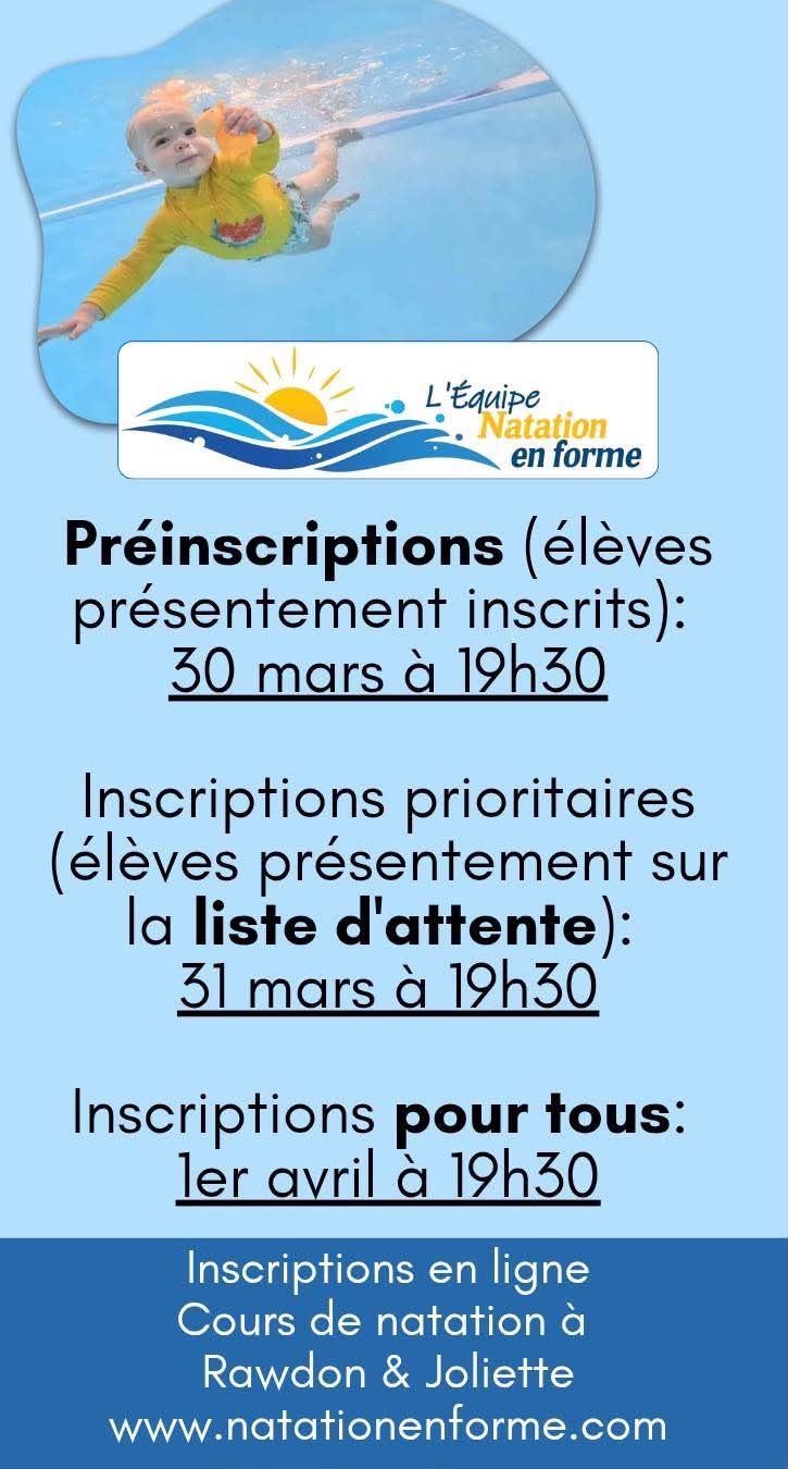 Pré-inscription et inscriptions - Natation en Forme